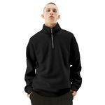 BALANCA PEMA Men's Premium Cotton Fleece Half Zip High Neck Loose Fit Sweatshirt (Black_3XL)