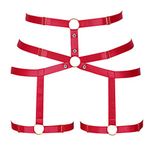 Women Harness Gothic Leg Strappy Lingerie Body Harness Garter Belt Plus Size Elastic Adjustable (Red)