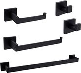 TRUSTMI Contemporary 5-Pieces Bath Hardware Set Towel Bar Robe Hook Toilet Roll Paper Holder, SUS 304 Stainless Steel Wall Mounted, Matte Black