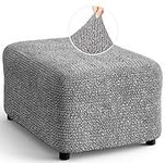 PAULATO BY GA.I.CO. Ottoman Cover Stool Cover Pouf Slipcover - Soft Polyester Fabric Slipcover - 1-Piece Form Fit Stretch Furniture Protector - Microfibra Collection - Silver Grey (Ottoman)