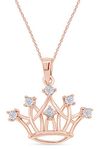 Jewel Zone US White Diamond Crown Pendant Necklace in 10k Rose Gold (0.03 Cttw)