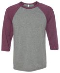 Bella Canvas Unisex 3/4-Sleeve Baseball T-Shirt L Gry/Maroon TRB