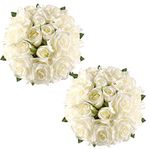 Famibay 4pcs White Roses Artificial Flowers Bouquets Fake Flowers Wedding Bouquets for Brides Silk Rose Flowers for Wedding Home Party Flower Arrangements