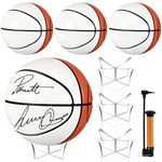 Hiboom 4 Pcs Autograph Ball with Acrylic Ball Stand Size9/Size7/Size1 White Football 4-Panel Blank Signature Official Ball for High School College Coach Gift(Size 7, Basketball)