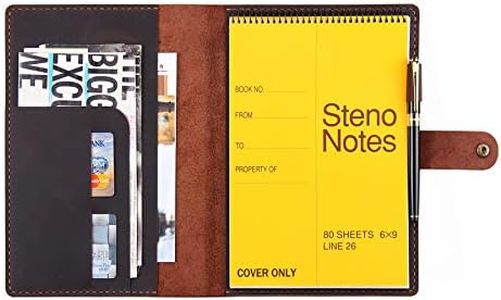 Robrasim Leather Cover for 6"x9" Steno Notebook, Leather Folio Cover Compatible with 6x9 Spiral Steno Pads, A5 Notebook Organizer with Pen Loop - Coffee