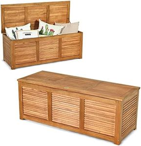 Giantex Coffre Bois Extérieur, Banc Coffre Rangement 2 en 1, Caisse Rangement Exterieur avec Poignée de Trappe, Coffre de Jardin Charge 160 KG, 120 x 45 x 45 CM