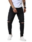 Linvich Black Ripped Slim Fit Jeans for Men Stretchy Skinny Fit Jean Pants Fashion Distressed Destroyed Fitted Tapered Jeans