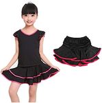 TanQiang Little Girls Latin Dance Skirt Ballroom Samba Chacha Dancing Dress Inside with Shorts Kids Mini Skirt M (C)