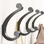 Coat Hooks Wall Mount for Hanging - Black Large Retro Double Hooks with Screws, Heavy Duty Coat Hanger, Holder 40Lb, Coat Rack for Towels, Hats, Mug, Bags, Clothes, Purse, 4 Pack