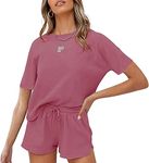 wkwmrpet Women's Comfy Short Sleeve Pajama Sets Lounge Top and Shorts 2 Piece Tracksuit Outfits