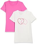 Amazon Essentials Women's Classic-fit Short-Sleeve Crewneck T-Shirt, 2-Pack White-Two Hearts/Pink, X-Large