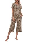 Ekouaer Women's Pajama Set - Sleepwear Short Sleeve Tops with Capri Pants Casual and Fun Prints Lounge Set PAT7,s