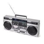 Roxel Camden Retro Cassette CD Player Boombox with DAB/FM Radio, Portable with D Batteries, BT 5.3, USB/TF/SD Playback, Mains Power, Headphone Jack, Vintage Design (Silver)