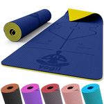 Yogii Yoga Mat - Non-Slip 6mm Thick TPE & Travel-friendly Yoga Mat - Perfect for Home & Gym Exercise Fitness & Pilates - With Laser Alignment Guides (Blue/Yellow) for Men & Women