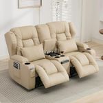 SAMERY 65.5" RV Loveseat Recliner Double Recliner RV Sofa & Console | Wall Hugger Reclining RV | RV Theater Seats | RV Couch | RV Theater Seating | RV Furniture, Home Theater Seating… (Beige)