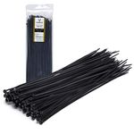 Glengor Black Cable Ties - Pack of 100 | 300 x 3.6mm | Multi-Purpose Plastic Heavy Duty Zip Wrap | Thin, Easy to Use, Security Cable Ties for Home, Garden, Office, DIY, Industrial, Events & Tool Kit