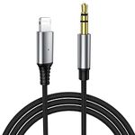 iSkey Aux Cord for iPhone, 3.5mm Aux Cable for Car Compatible with iPhone 13 12 11 XS XR X 8 7 6 iPad iPod for Car Home Stereo, Speaker, Headphone, Support All iOS Version - 3.3ft (Silver)