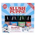 SLUSH PUPPiE ZERO 4-Pack Syrup Set. Includes Cola, Blue Raspberry, Lemon & Lime & Strawberry Flavours. Zero Sugar Slush Puppy Syrup Gift Set. 4 x 180ml. Official SLUSH PUPPiE Merchandise.