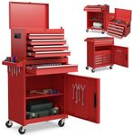Goplus 5-Drawer Rolling Tool Chest, High Capacity Tool Storage Cabinet w/Removable Chest, Universal Wheels, Locking Mechanic Tool Cart for Garage, Warehouse, Workshop (Red)