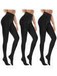 Century Star Womens Tights 80D Semi Opaque Pantyhose Soft Elastic Leggings Tummy Control Stockings Footed Dance Tights 3 Pairs Black Small-Medium