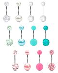 VCMART 14g 12mm Belly Button Ring Surgical Steel Belly Button Rings Silver Pink Green Belly Rings for Women Navel Rings Piercing Jewelry Long Bar Belly Button Piercing Jewelry