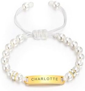 MEALGUET Personalized Baby Gifts Name Bracelet : Customized Handmade Simulated Pearl Beads Custom Name ID Bracelet for Kids Baby Girl Children Toddler, Adjustable