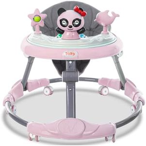 Multifunctional Foldable Baby Walker with 6 Adjustable Heights, Activity Center, Portable Music, Toys, Food Tray & Silent Wheels - Baby Walker for Boys & Girls 6 Months + - Easy Fold (Pink)