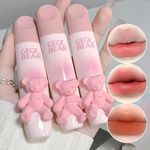 Sitovely 3 Pieces Cute Bear Matte Lipstick Set, Hydrating Velvet Lip Gloss, Long-Lasting, Smudge-proof Pink Lipstick Lip Glaze Lip Mud for Girls and Women (A)