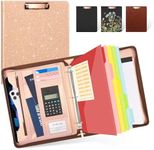 Ospelelf Clipboard with Storage, 3 Ring Binder with Zipper, Leather Padfolio Portfolio Folder, Calculator, 12.1” Tablet Sleeve, 5 Dividers with Pocket|Refillable Notepad, Card Slot (Black)