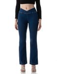 INKD Women's Flared Pull-on Jeans - Mid-Rise| Enzyme Wash | Slant Waistband (INKSS24WJN-404-Denim Delight-36)