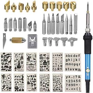 Wood Burning Kit, Wood Burning Tool Adjustable Temperature Woodburning Pyrography Pen Kit for Adults 46 Pcs (Blue)