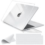 EooCoo Case compatible for M3 M2 Macbook Air 13.6 inch A3113 A2681 with Touch ID, 2022 2024 Release, Plastic Hard Shell + Keyboard Cover + Polishing Cloth - Crystal Clear