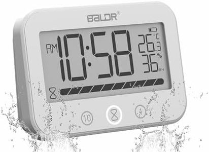 LXSZRPH Digital LCD Waterproof Timer Shower Clock, Waterproof for Water Spray, Bathroom Clock Wall Mount, Two Suction Cup, Displays Time, Temperature, and Indoor Relative Humidity (1, White)