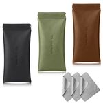 Soft Glasses Case, 3 Pack Portable Squeeze Top Leather Sunglasses Cases with Cleaning Cloth, Eye Glasses Pouch Water Proof Storage Bags Suitable for Women Men (Black, Dark Green, Brown)