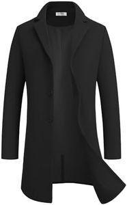 COOFANDY Mens Coat Black Premium Notched Collar Pea Coat Black Winter Coat Classic Slim Fit Trench Coat With Pockets Black XL