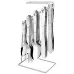 Parage 25 Pieces Creta Stainless Steel Cutlery Set for Home & Kitchen (Contains: 6 Table Spoons, 6 Forks, 6 Tea Spoons, 6 Knives, 1 Stand), Spoon Set, Cutlery Set for Dining Table Stylish, Silver