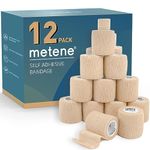 Metene 12 Pack Self Adhesive Bandage Wrap, Athletic Tape 2" x 5 Yards, Sports Tape, Breathable, Waterproof, Non-Woven Elastic Bandage for Sports Injury: Knee, Finger, Wrist, Ankle Sprains, Vet Wrap