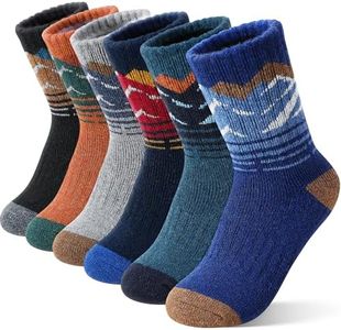 Sandsuced Kids Boys Toddlers Merino Wool Hiking Socks Thermal Warm Winter Cozy Crew Outdoor Socks 6 Pairs Gift Stocking Stuffers(Mountain series,8-12 Years)