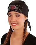 Black Skull Cap with Red Heart & Swirls Rhinestud - American Made Embellished Classic Skull Cap - Skull Cap Doo Rag Do Rag Headwrap - Made in USA!