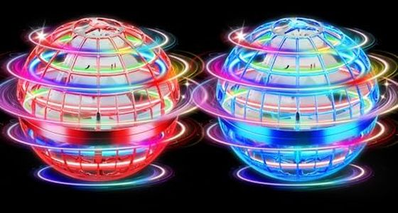 NWLAEWR Flying Orb Ball Toy, Hand Controlled Hover Ball with LED Lights, 360° Rotating Boomerang Globe, Mini Drone Spinner for Kids, Ideal Birthday & Festival Gift for Boys Girls, 2 Pack - Blue&Red