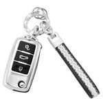 Koaudb Car Key Fob Cover with Keychain Lanyard for VW, 3 Buttons Soft TPU Key Shell Car Key Cover Compatible with VW Volkswagen Passat Golf Polo Beetle Jetta Touran Eos Scirocco (CL-Vlw-3S-S)
