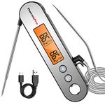 ThermoPro TP610 Digital Meat Thermometer for Cooking, Rechargeable Instant Read Food Thermometer with Rotating LCD Screen, Waterproof Cooking Thermometer with Alarm for Grilling, Smoker, BBQ, Oven