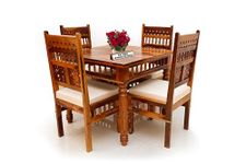 RK DECK INCREDIBLY DECOROUS Solid Sheesham Wooden 4 Seater Dining Table with Chairs Set (CNC-Style-02)