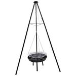 Woodside Adjustable Garden Tripod Barbecue Cooking Grill Portable BBQ Fire Pit