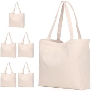 Koolmox Canvas Tote Bags, 17x14x3.9'' 12 Oz Heavy Duty Canvas Bags with Reforce Handles and Widened Bottom, Reusable Washable Tote Bag Bulk Blank to DIY Art Crafts Print Women Grocery Teacher