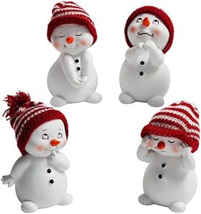 BELLE VOUS Figurine Decorative di Natale con Pupazzo di Neve (4 pezzi) 11 cm - Invernali in Miniatura - Ornamenti Assortiti per Pupazzi di Neve con Cappelli Rossi per Decorazioni Natalizie/Regali