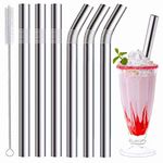 Vinaco Stainless Steel Smoothie Straws, 0.4'' Extra Wide Reusable Metal Drinking Straws for Milkshake, Smoothie, Beverage, Set of 6 with 1 Cleaning Brush (3pcs 10.5'' Bent |3pcs 8.5'' Straight)