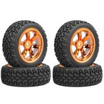 KINGCOO 4PCS 75mm RC Grain Tyre Rubber Tires and 6Spokes Plastic Wheel Rims for 1/10 RC On-Road Drift Racing Car 1:16 Rally Car for Tamiya Kyosho HPI HSP (Orange)