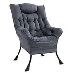 Superrella Modern Soft Accent Chair Living Room Upholstered Single Armchair High Back Lazy Sofa (Cool Grey)