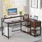 Tribesigns Reversible L Shaped Desk with Drawer, Industrial L Corner Desk Table with Storage Shelves and Monitor Stand, Rustic Wooden and Metal PC Desk for Home Office (Rustic)